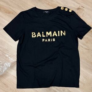 Balmain Black and Gold Short Sleeve Tee